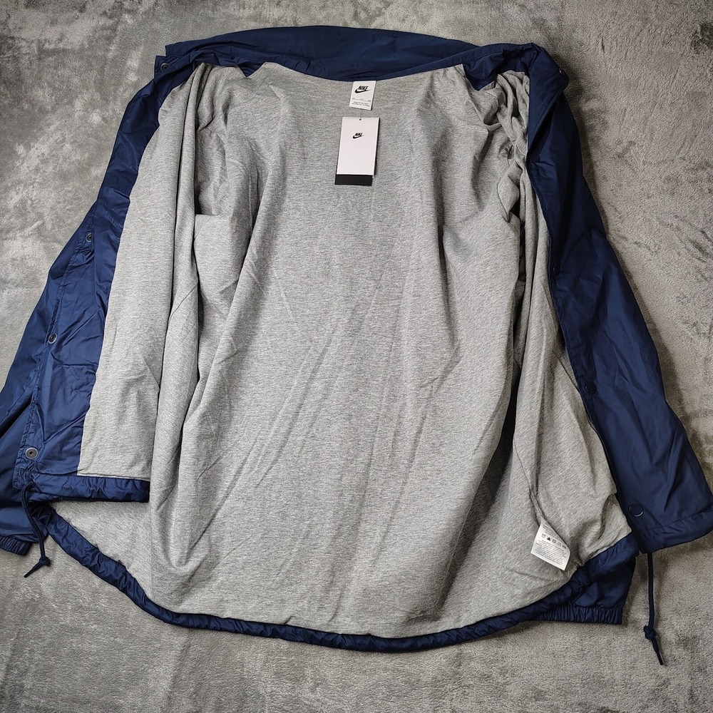 Nike Coaches Jacket Mens S Navy Blue Solid Loose Fit Jersey Lined Snap Front - Picture 15 of 15